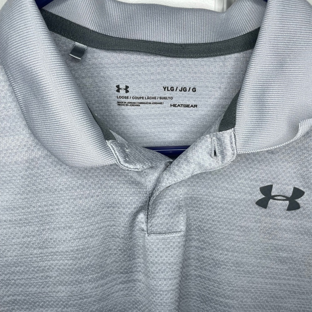 Under Armour Gray Loose Fit Heat Gear Golf Polo-Youth Large